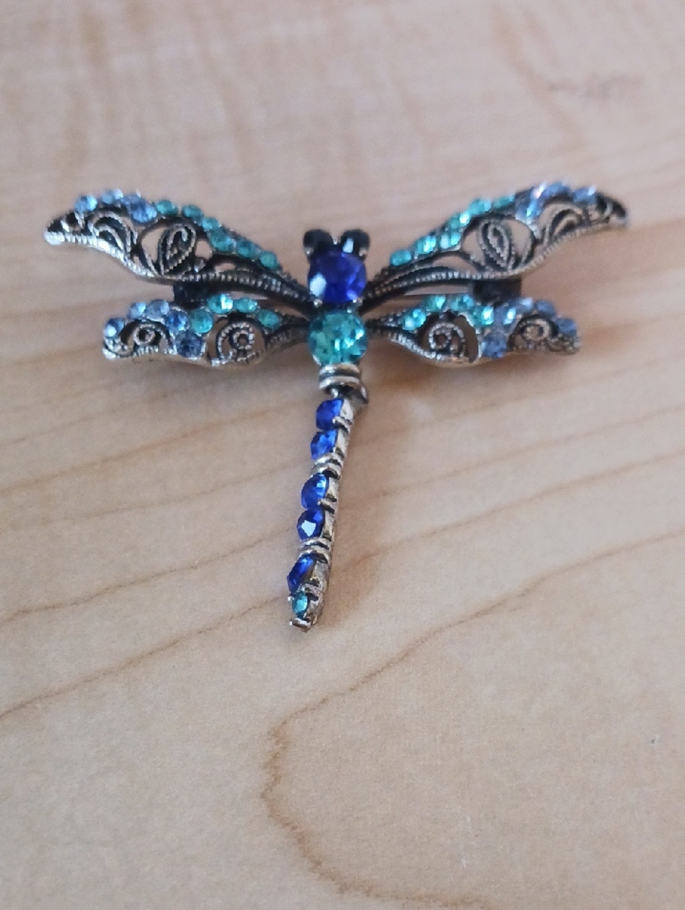 Blue and Teal Dragonfly Brooch With Articulated Tail.